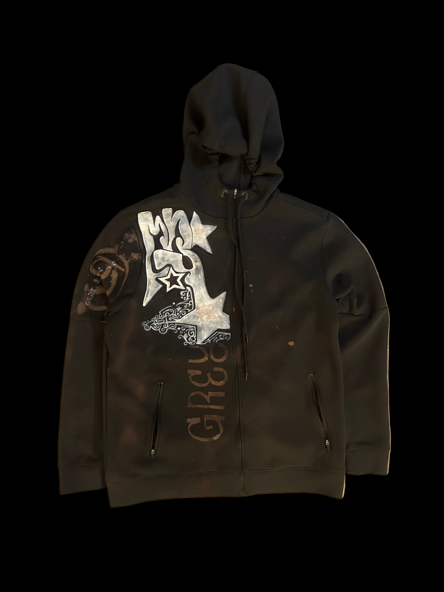 1of1 BLEACH PAINTED SKULL BACKED ZIP-UP