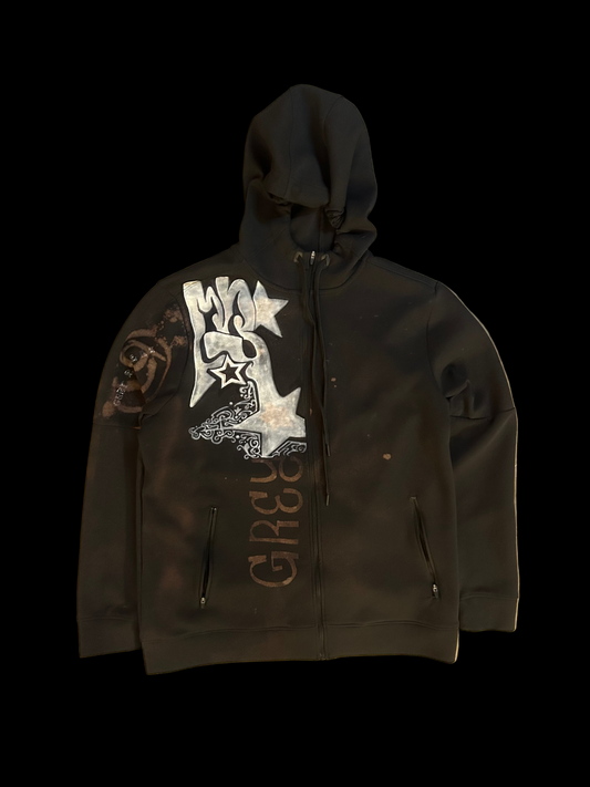 1of1 BLEACH PAINTED SKULL BACKED ZIP-UP